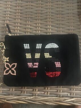 Victoria's Secret Black Sequin 'VS' Zip Pouch with Pink Charm